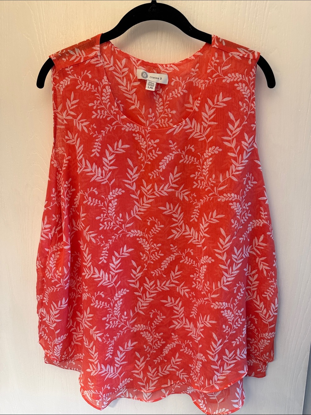Lightweight Coral Leaf-Print Sleeveless Camisole